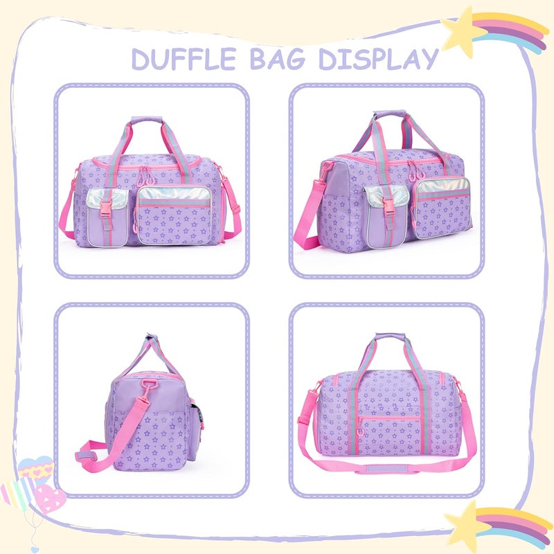 Oruiji Kids Duffle Bag Girls Women Gifts Travel Overnight Bag for Girls Women Tote Sleepover Bags for Girl Gym Dance Bags with Shoes Compartment Purple - Image 3